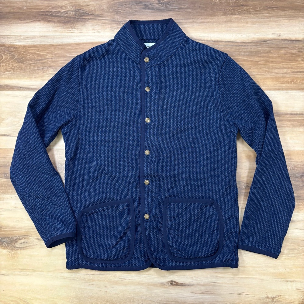 Taylor Stitch Cardigan Mens 40 Indigo Organic Cotton Textured Chore Jacket
